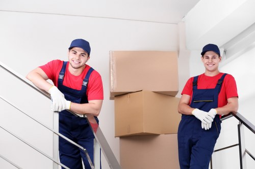 Professionals removing a sofa from a living room in West London